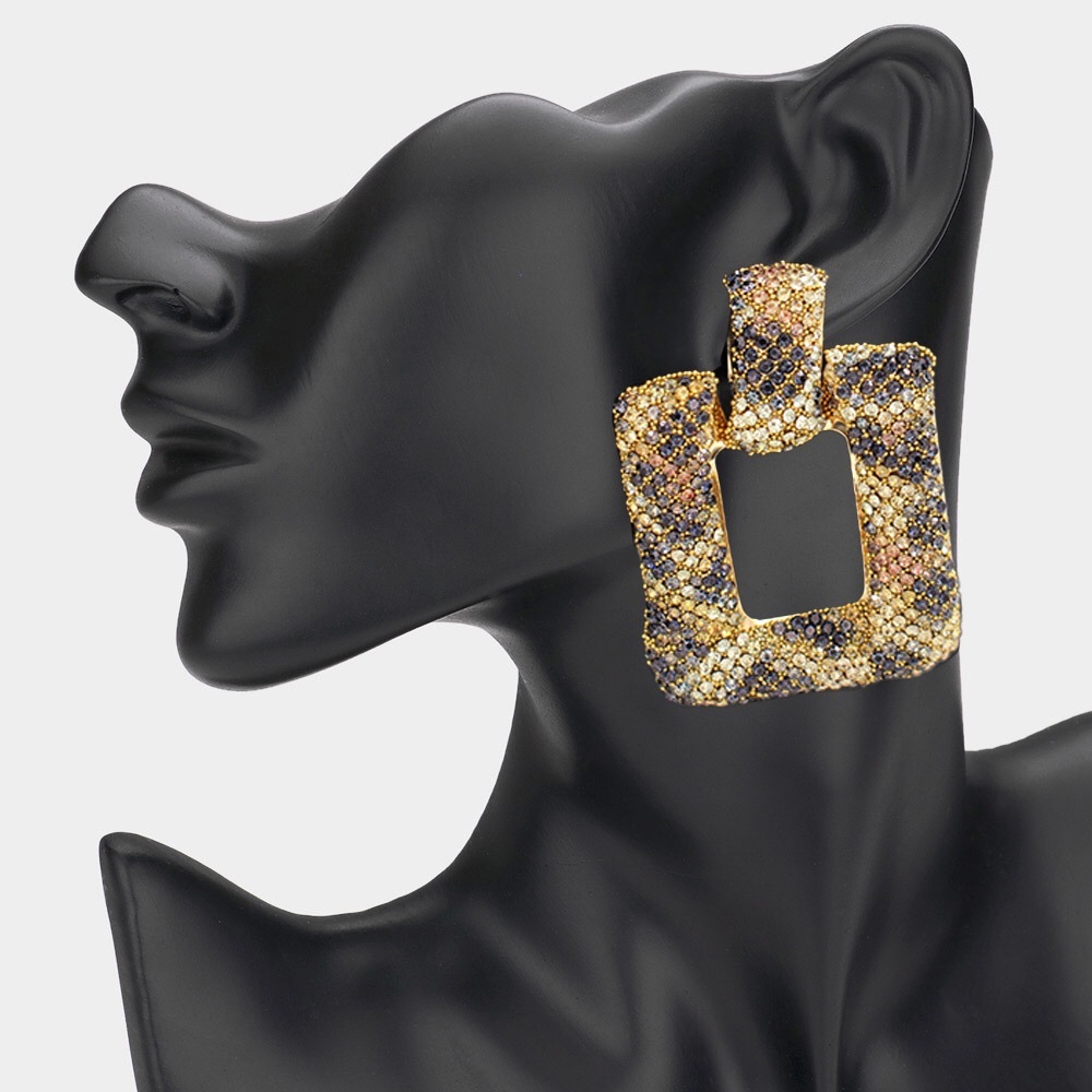 Leopard Rhinestone Paved Twisted Swirl Statement Earrings